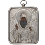 Russia, 19th-century travel icon of St. Alexius, Metropolitan of Moscow—silver
