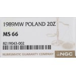 People's Republic of Poland, 20 zlotych, 1989 - NGC MS66