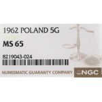 Polská lidová republika, 5 grošů, 1962 – NGC MS65