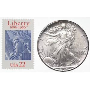 USA, Set dollar and stamp 1986 liberty