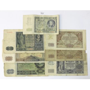 Second Polish Republic, Set of 7 banknotes of the Bank of Issue - 5-500 złoty (II)