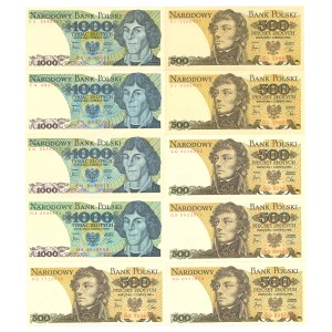 PRL, Set of 6 x 500 PLN and 4 x 1000 PLN
