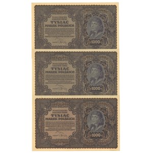 Second Polish Republic, 1,000 Polish marks, 1919, 1st Series, CE, CE, CP – set of 3