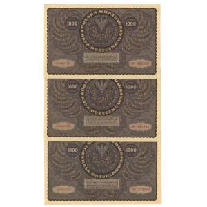 Second Polish Republic, 1,000 Polish marks, 1919, 1st Series, CE, CE, CP – set of 3