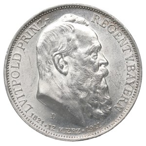Allemagne, Bavière, 3 marks 1911 – 90e anniversaire du prince régent