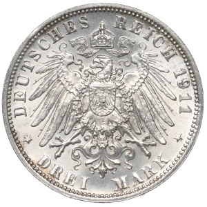 Allemagne, Bavière, 3 marks 1911 – 90e anniversaire du prince régent