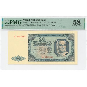PRL, 20 złoty 1948 CL - PMG 58