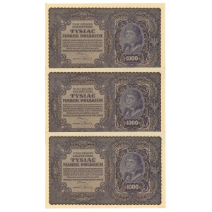 Second Polish Republic, 1000 Polish marks 1919 I Series DD - set of 3 pcs. (II)