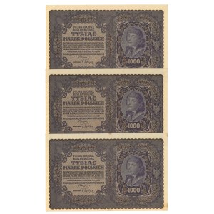 Second Polish Republic, 1000 Polish marks 1919 I Series DD - set of 3 pcs. (V)