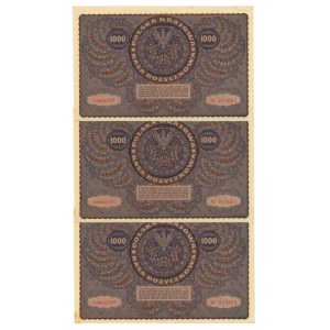 Second Polish Republic, 1000 Polish marks 1919 I Series DD - set of 3 pcs. (V)