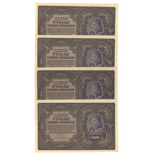 Second Polish Republic, 1000 Polish marks 1919 I Series DD - set of 4 pcs.