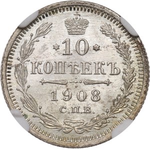 Russia, Nicholas II, 10 kopecks 1908 - NGC MS64