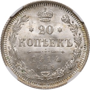 Russia, Nicholas II, 20 kopecks 1914 - NGC MS65