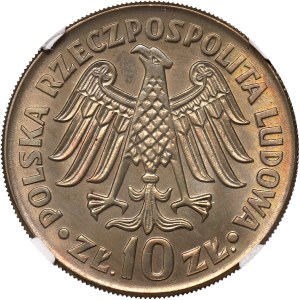 PRL, 10 Złotych 1964 Kazimierz Wielki, wklęsły napis - NGC MS66