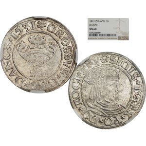 Sigismund I the Old, Grosz 1531, Gdańsk - NGC MS64 MAX