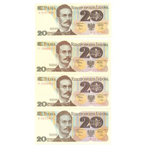 PRL, 20 złotych 1982 A, F, M, R - zestaw 4 egz.