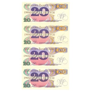 PRL, 20 złotych 1982 A, F, M, R - zestaw 4 egz.