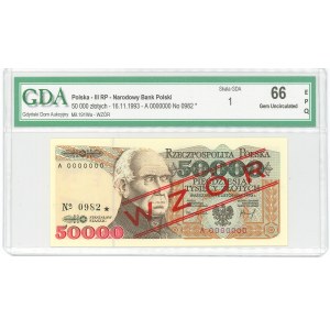 Third Republic of Poland, 50,000 zlotys, 1993 A - SAMPLE - GDA 66 EPQ