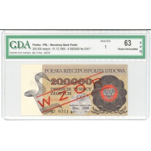 Volksrepublik Polen, 200.000 Złoty 1989 A – MUSTER – GDA 63 EPQ