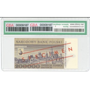 Volksrepublik Polen, 200.000 Złoty 1989 A – MUSTER – GDA 63 EPQ