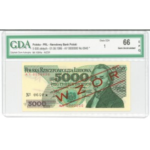 PRL, 5000 złotych 1986 AY - WZÓR - GDA 66 EPQ