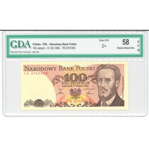 People's Republic of Poland, 100 zlotych, 1986 TB - GDA 58 EPQ RARE