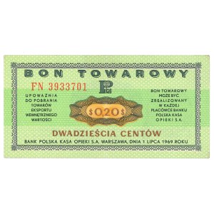 Pewex, Merchandise Voucher, 20 cents, 1969 - FN