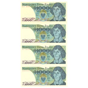 PRL, 1000 złotych 1982 GR, KB, KC, KD - zestaw 4 egz.