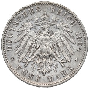 Germany, Saxony, 5 mark 1904