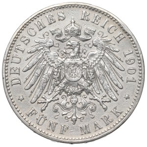 Allemagne, Saxe, 5 marks, 1901