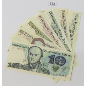 PRL, Zestaw banknotów 10-5000 złotych - 7 egzemplarzy