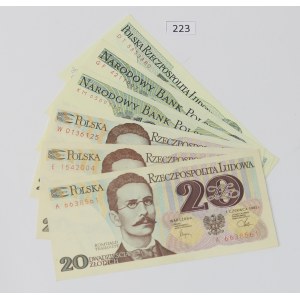 PRL , Zestaw 6 banknotów - 20, 1000 i 5000 złotych