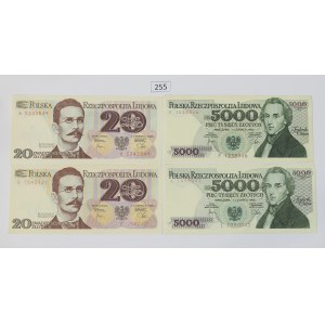PRL, Set of 4 banknotes - 2 x 20 PLN, 2 x 5000 PLN