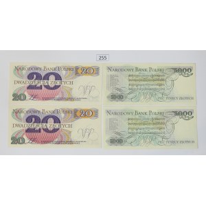 PRL, Set of 4 banknotes - 2 x 20 PLN, 2 x 5000 PLN
