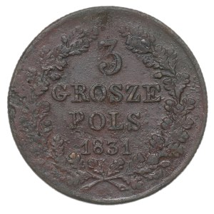 Powstanie Listopadowe, 3 grosze 1831 - łapy orła proste