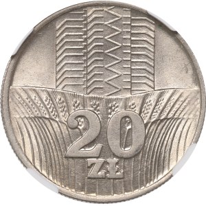 People's Republic of Poland, 20 zlotych, 1973: Skyscraper and Ears of Wheat - NGC MS64