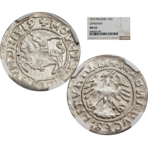 Sigismund I the Old, Half-grosz 1519, Vilnius - NGC MS63 2-MAX