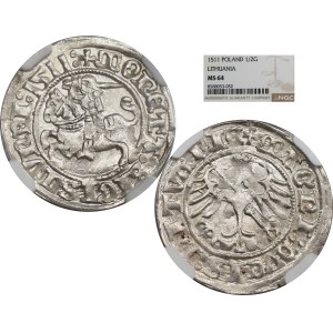 Sigismund I the Old, Half-grosz 1511, Vilnius - NGC MS64 MAX
