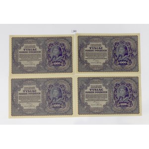 Seconda Repubblica Polacca, 1000 marchi polacchi 1919, SERIE III B - set di 4 esemplari (da un unico pacco)