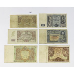 Second Polish Republic, Set of 6 Bank of Poland banknotes - 10-100 zlotys