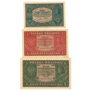 II RP, 1/2 mkp - 5 mkp - set of 3 pcs.