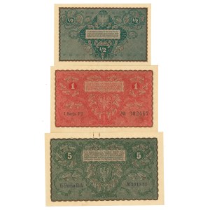 II RP, 1/2 mkp - 5 mkp - set of 3 pcs.