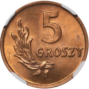People's Republic of Poland, 5 groszy, 1949 - NGC MS63 RD