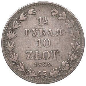 Zabór rosyjski, Mikołaj I, 1-1/2 rubla=10 złotych 1836 MW, Warszawa