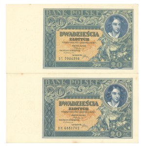 Second Polish Republic, 20 złoty 1931 - set of 2 pcs.