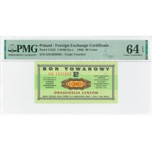 Pewex, Gift Certificate, 20 cents 1969 - GN - PMG 64 EPQ