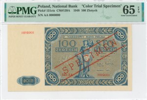 PRL, 100 złotych 1948 - AA 0000000 - SPECIMEN - PMG 65EPQ