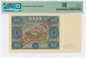 PRL, 100 złotych 1948 - AA 0000000 - SPECIMEN - PMG 65EPQ