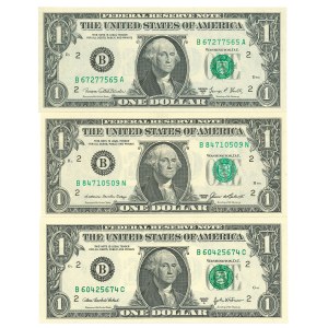 USA, 3 x 1 dollar - 1969d B, 1985 B, 2003a B