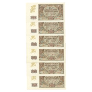 GG, 10 złoty 1940 L - Part of a bank package (6 pcs.)